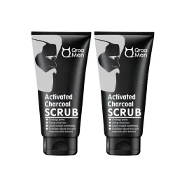 Qraa Men Activated Charcoal Scrub with Essential Oils | For deep cleansing & Glowing Skin | Anti Acne & Blackhead Remover | 100gm X 2 (Pack of 2)