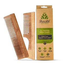Rusabl Kacchi Neem Wooden Fine Wide Tooth Comb For Men Women for Detangling