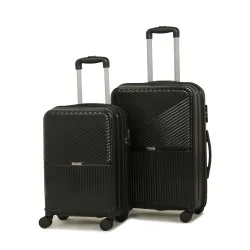 Teakwood Set of 2 8 Wheels Trolley Bag, Hard Cabin with Zipper Closure, Adjustable Push Button & Cross Side Strap, Number Lock System 360 Degree (Set of 2, Black)