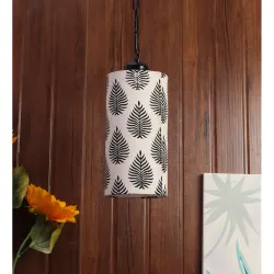 Tu Casa Pendant/Hanging Light Lamps BLACK Metal Base with Black/White Cotton (Geometric print) Shades for Home Décor, Bedrooms, Living room, Gifting, Diwali, Dining Space, Restaurants (H-25")